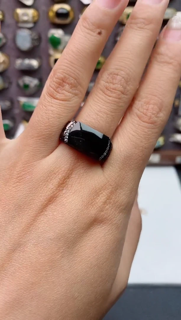 银S925镶嵌戒指翡翠天然翡翠男戒