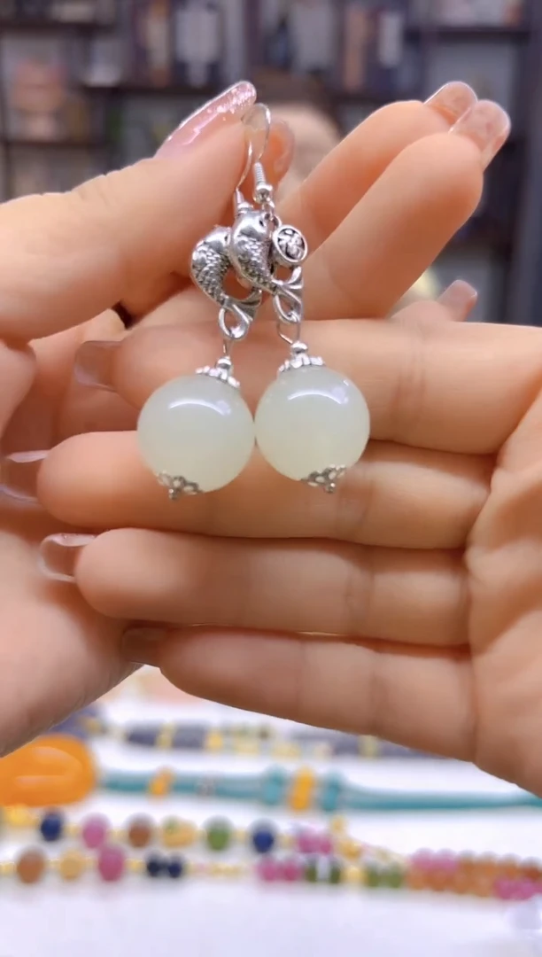 和田玉14K金镶嵌耳饰DIY款E759