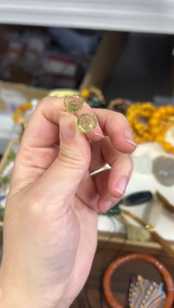 银S925镶嵌耳饰水晶孤品黄水晶玫瑰花银耳钉[00]