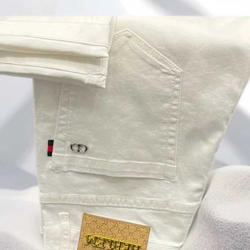 宾斯洛特春夏新款白色牛仔裤男士潮牌时尚修身弹性韩版休闲青年裤