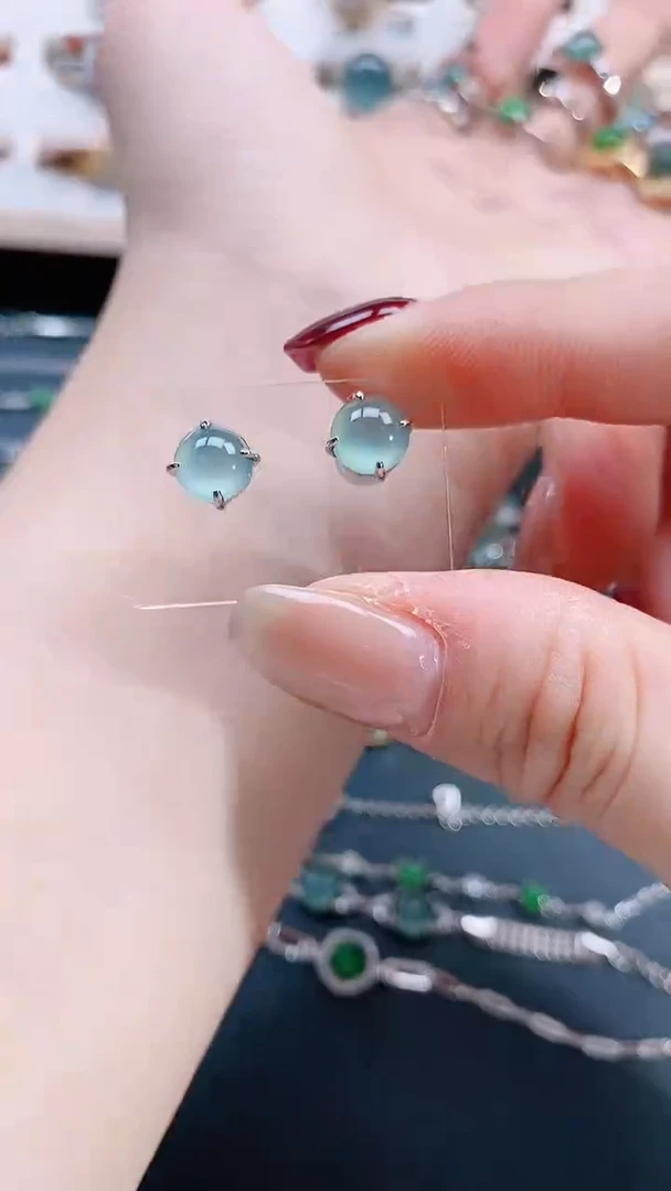 银S925镶嵌翡翠耳饰天然翡翠
