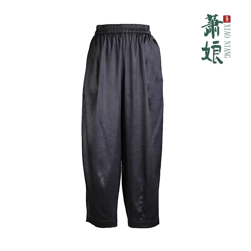 萧娘【绯墨香】弹力缎萝卜裤新中式时尚哈伦裤休闲宽松国风女裤1694