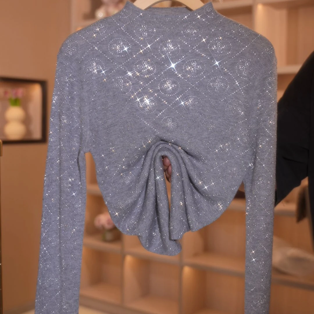 2025年秋冬新款烫钻百搭显瘦时尚减龄高领长袖上衣女GD1394
