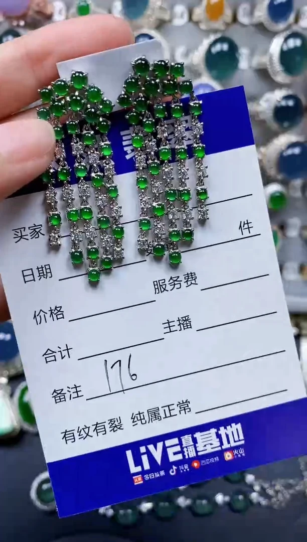 翡翠银S925镶嵌耳饰176