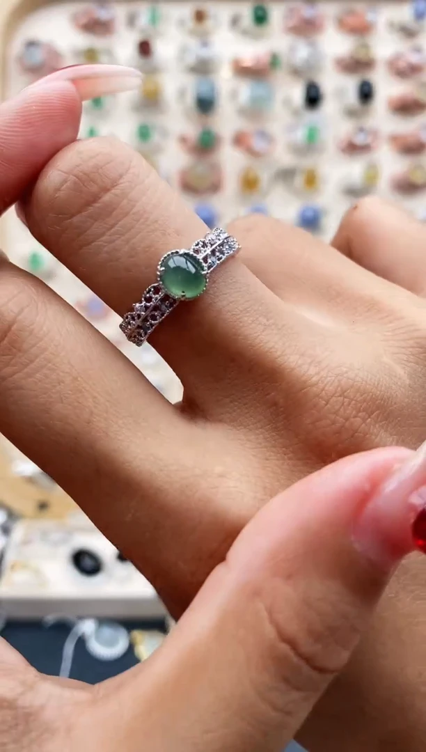 【闪购商品】翡翠戒指银S925镶嵌缅甸天然A货翡翠111  6+7