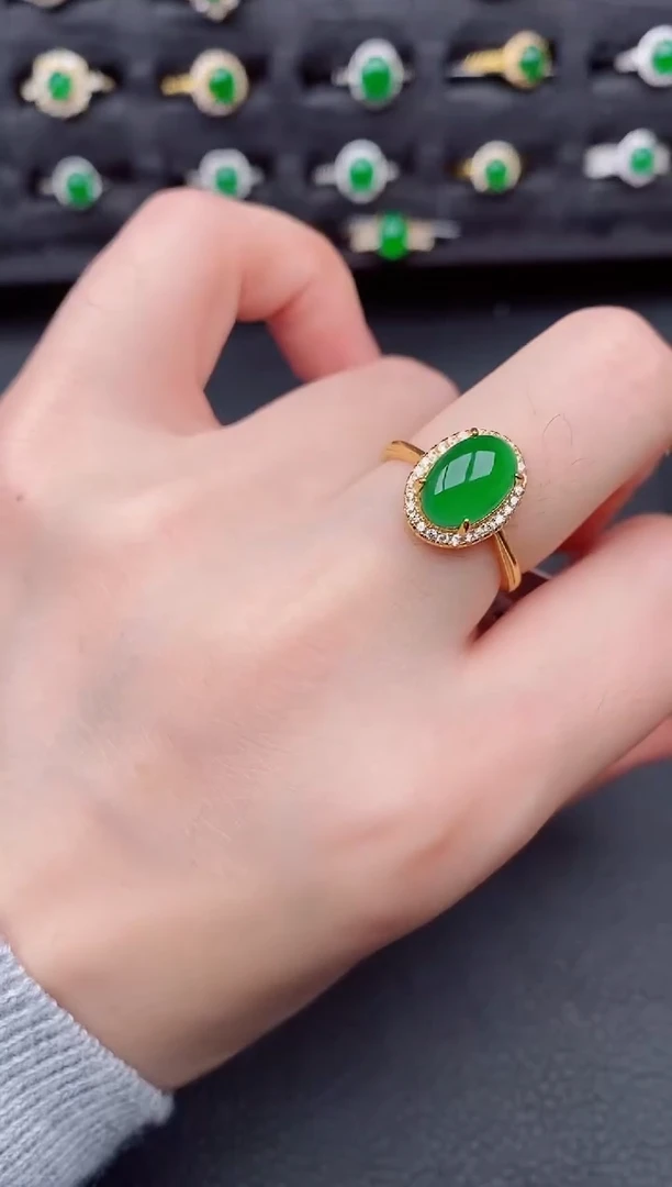 银S925镶嵌戒指翡翠天然a货翡翠112