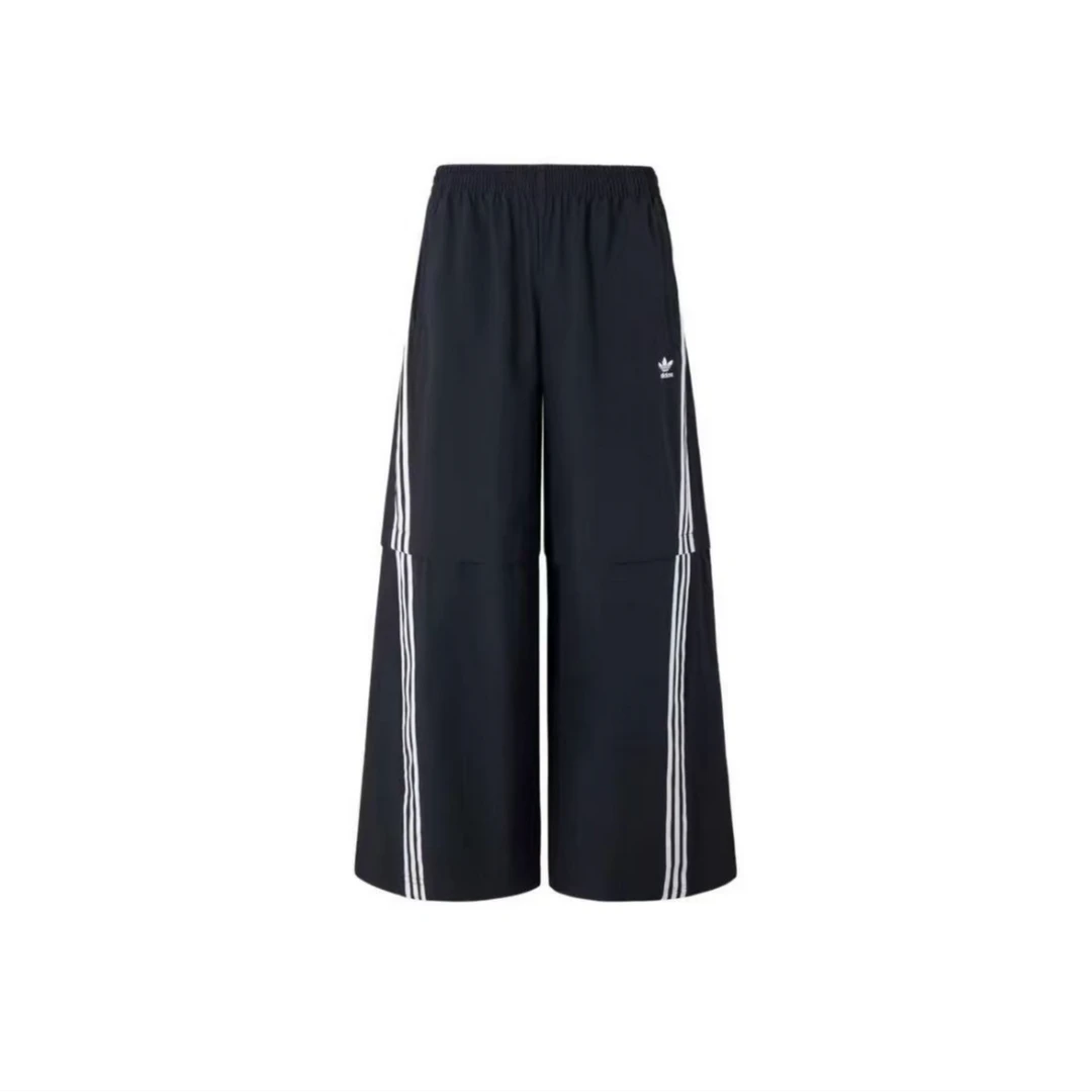 【万象城AD SWC】阿迪达斯宽松条纹百搭休闲裤 男女同款黑色KA2760