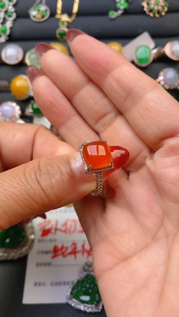 【闪购商品】玛瑙/玉髓戒指银S925镶嵌天然A货翡翠1