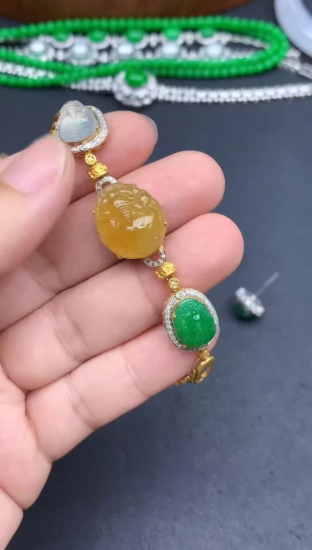 18K金镶嵌手链翡翠551-中国好珍宝