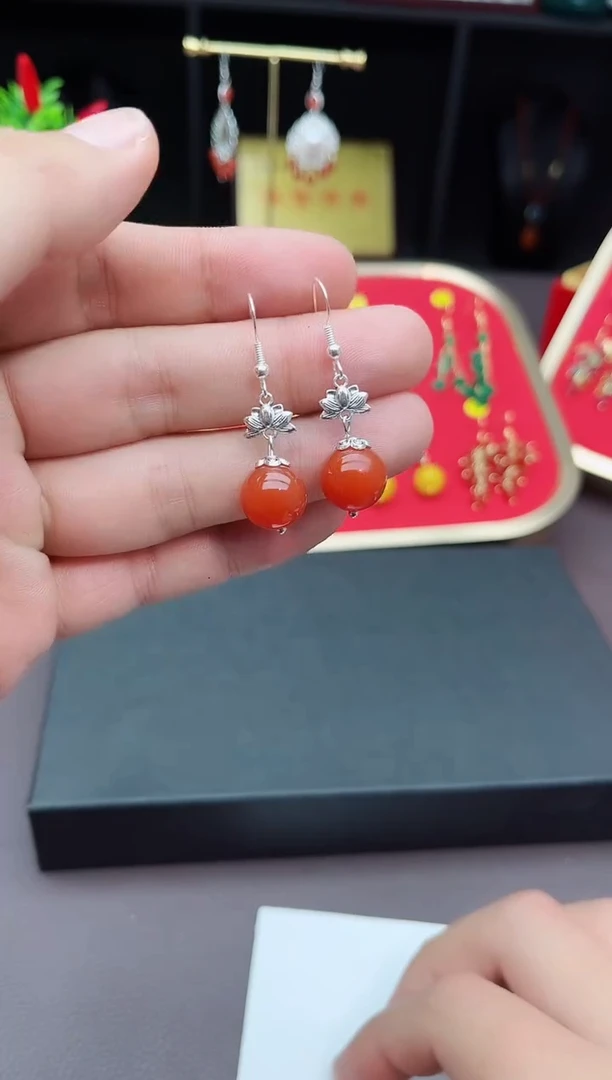 【闪购商品】南红玛瑙耳饰银S925镶嵌718000