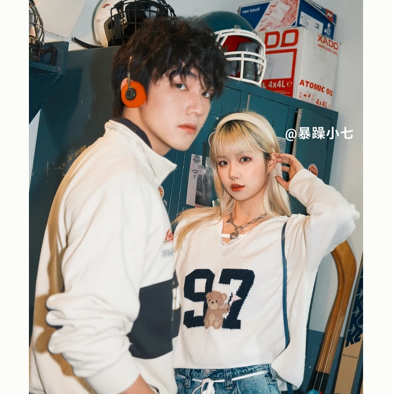 Hollister25春美式可爱甜美图案V领针织衫毛衣女装350-5057