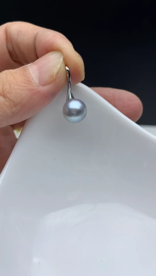 银S925镶嵌ff海水珍珠akoya灰珠吊坠（赠链）8~9mm