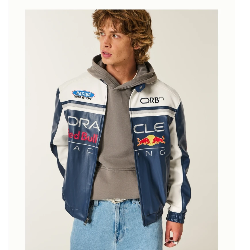 Hollister25秋冬新款美式仿皮革红牛赛车夹克外套男装KI332-5093