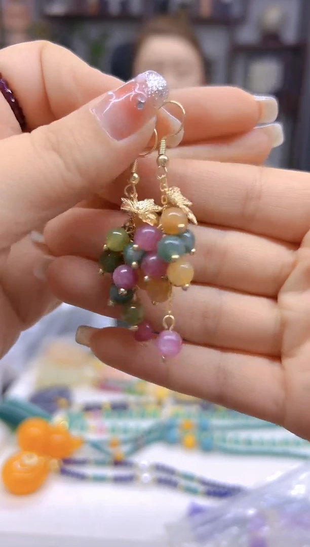 碧玺耳饰14K金镶嵌DIY款E285