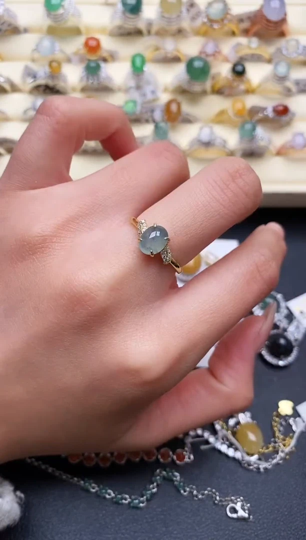 【闪购商品】翡翠戒指银S925镶嵌666666+1