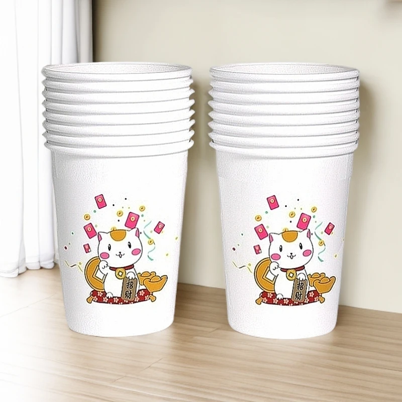 一次性杯子纸杯热销卡通奶茶杯咖啡杯防烫水杯随机图案200只