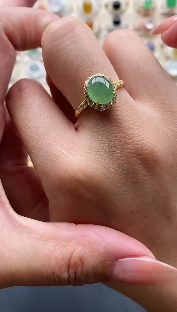 银S925镶嵌戒指翡翠缅甸天然A货翡翠2 4-4