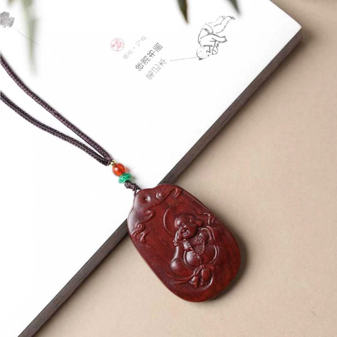 血檀雕刻牌卡3.5*5.5精美脖挂无礼盒染料紫檀 005