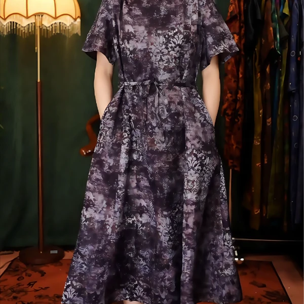 紫曜石夏季新款时尚中长款百搭显瘦气质轻熟风收腰l