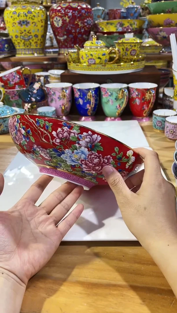 瓷片景德镇珐琅彩8寸牡丹窝盘