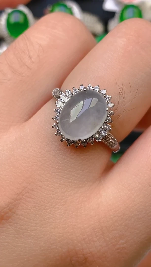 翡翠戒指银S925镶嵌天然