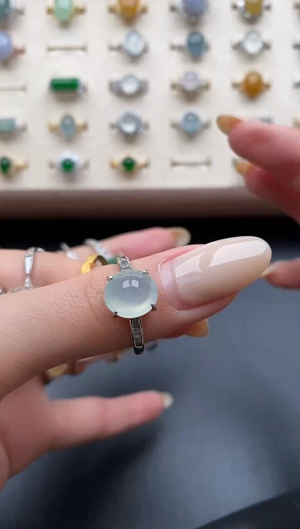 银S925镶嵌戒指翡翠一物一证一礼盒