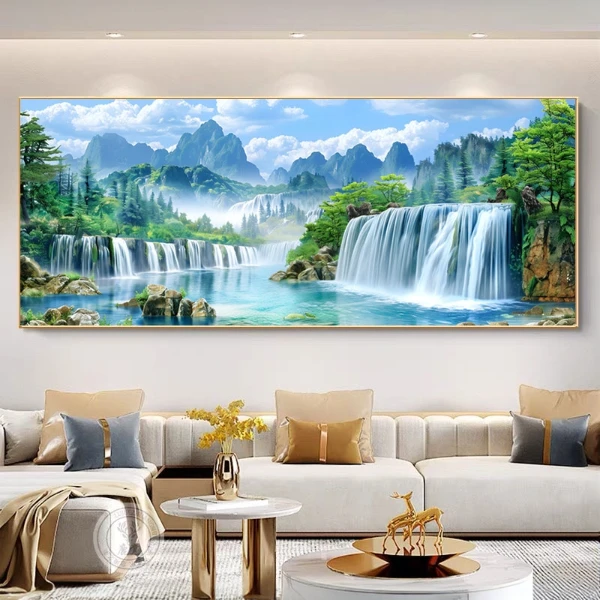 风景山水背有靠山沙发背景背景墙平面晶瓷挂画