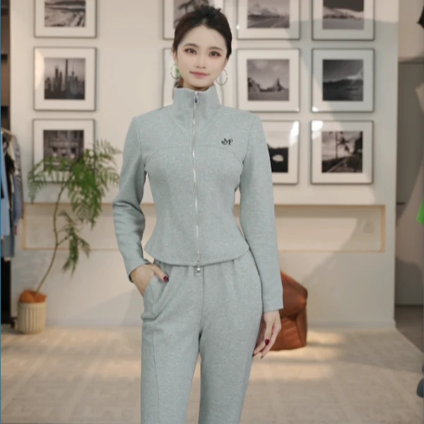 【小北专属】曼德诗中长款立领不起球拉链卫衣女装灰色H421313537