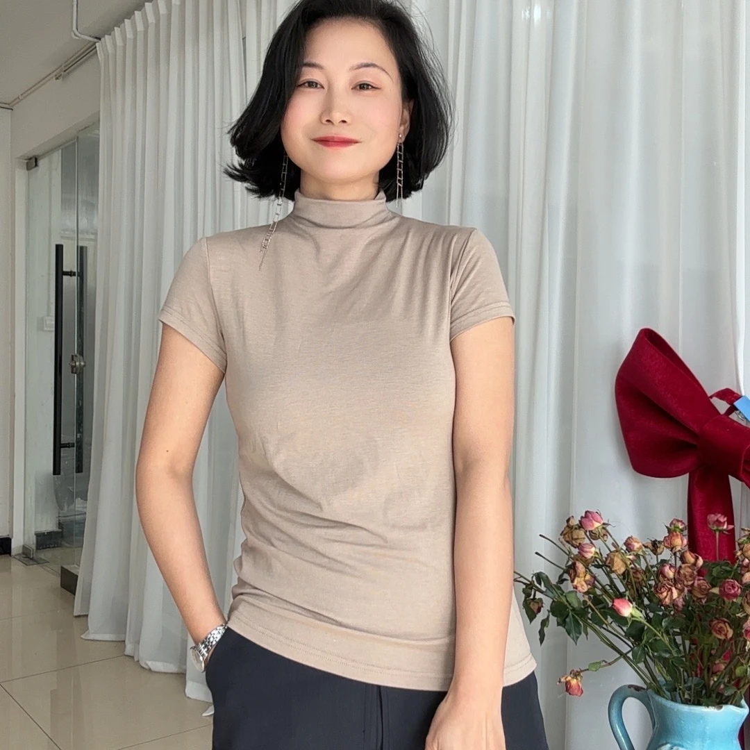 【面膜】雅高小众设计面膜T轻薄舒适修身半高领纯色时尚女士春夏季