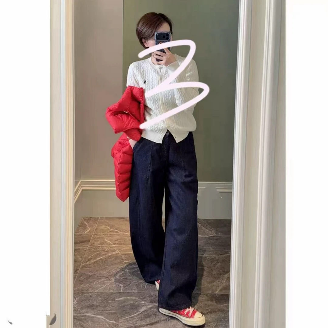 SU【595】毛 花67愫凤  原牛加厚绒弯刀牛仔裤2025冬季新款普洗蓝