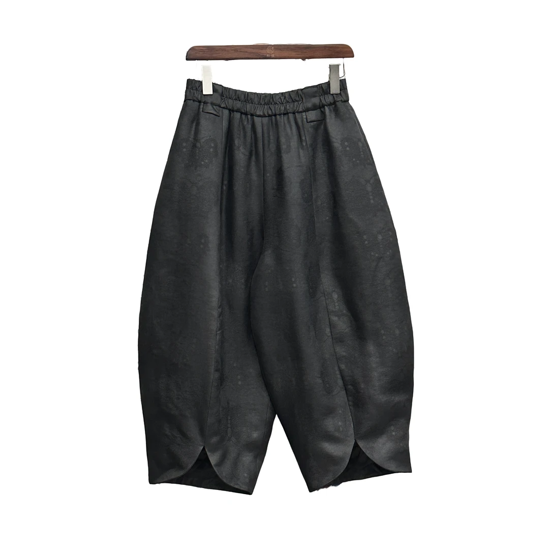 「利琪高订」新中式国风气质轻奢秋冬夹棉开叉休闲棉裤B7092