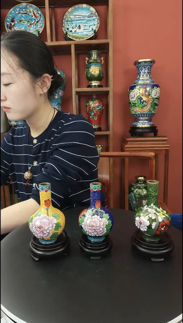 天球瓶三件非遗手工艺黄色 蓝色 绿色