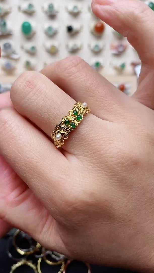 【闪购商品】翡翠戒指银S925镶嵌天然翡翠111 4+