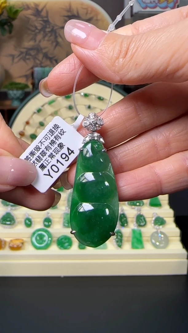 颈饰18K金镶嵌翡翠Y0194  富贵豆