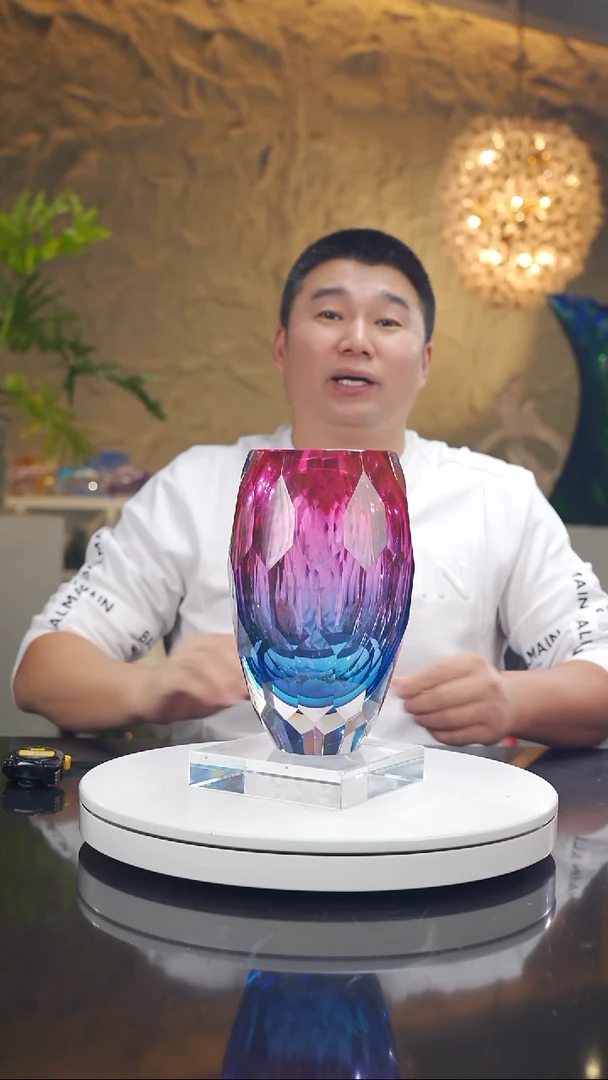 摆件金红蓝切面花器