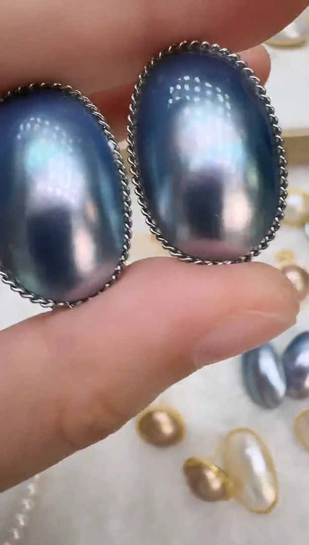 非金属925银无有边蓝色马贝