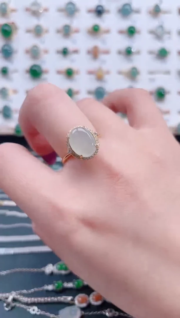 银S925镶嵌戒指翡翠天然翡翠