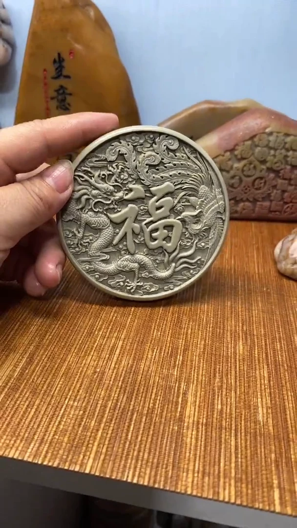石材龙凤摆件圆盘