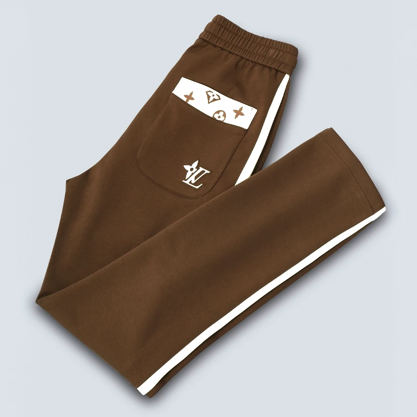 梵基弗奈轻奢高端秋冬潮牌休闲卫裤压花条纹拼接时尚修身直筒裤