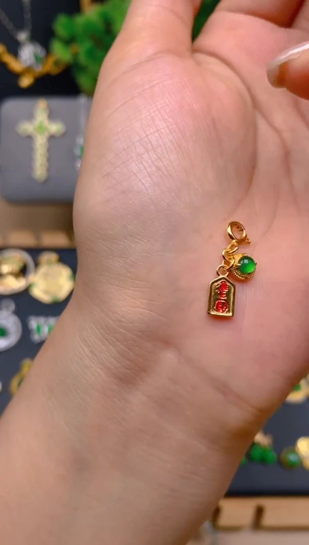 吊坠(不含链)银S925镶嵌翡翠配饰