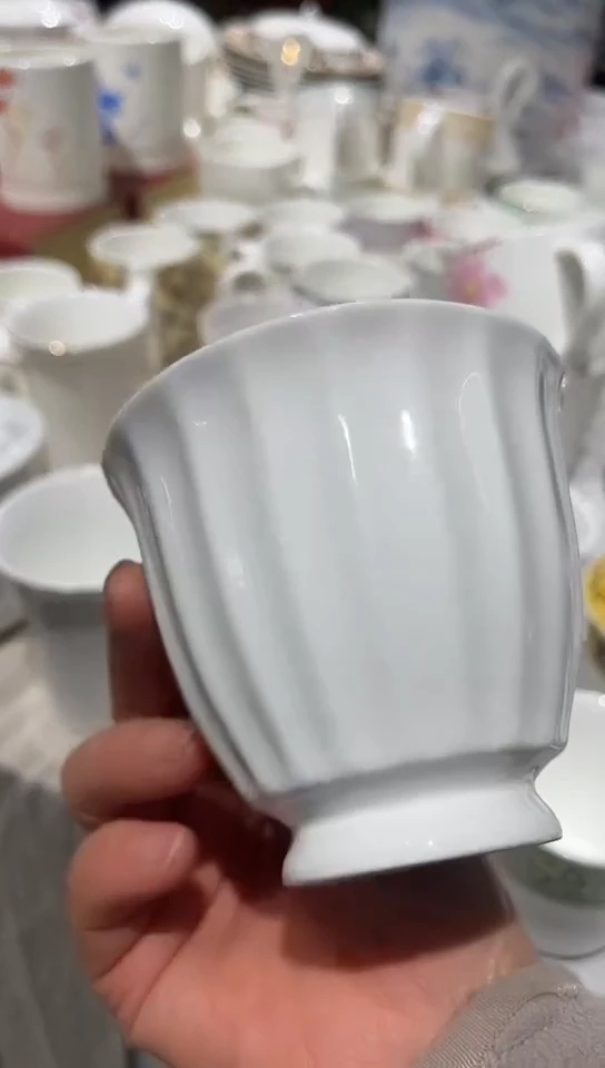 瓷白瓷杯子2个隆达骨瓷无底标