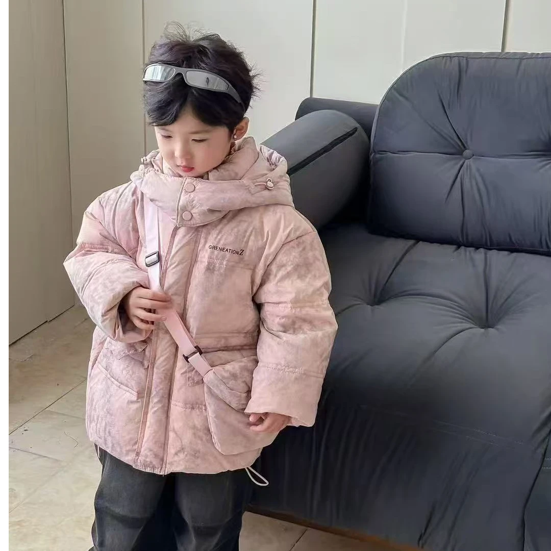 新款2024扎染棉服韩版带包包男女童加厚棉服儿童保暖13