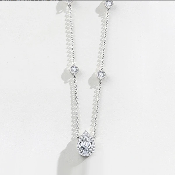 坠链均925银合成锆石 S925星点系列水滴项链女一眼万年轻奢锁骨链