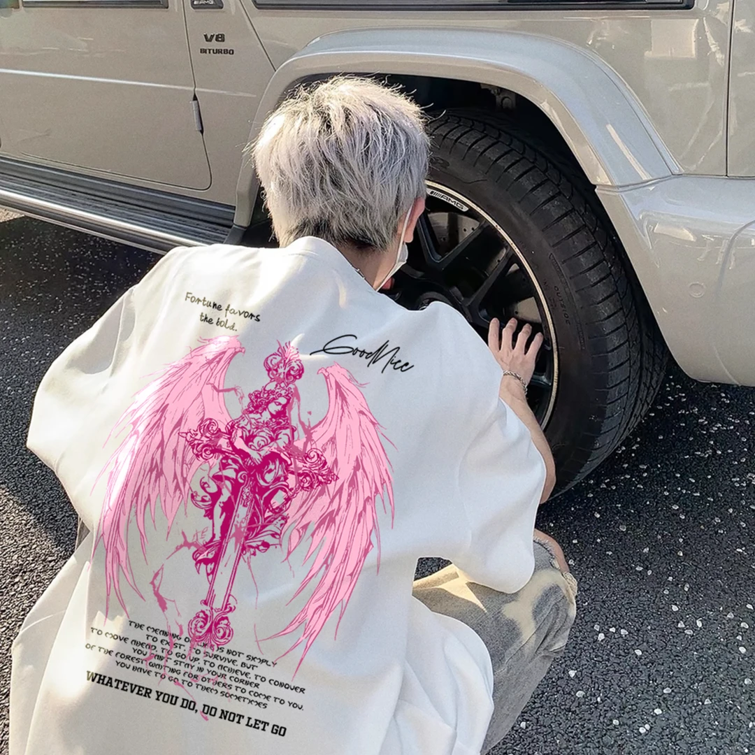 重磅美式复古翅膀印花宽松百搭短袖t恤男女潮牌宽松纯棉嘻哈半袖