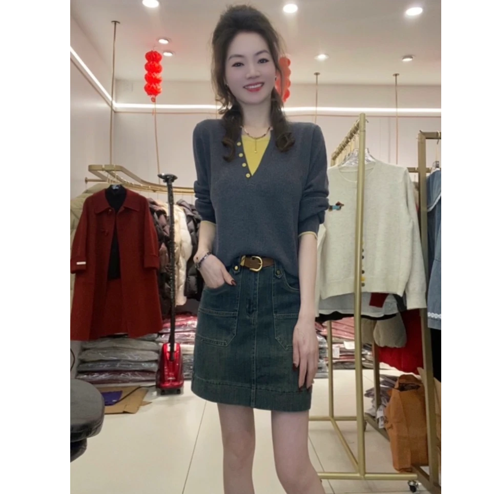 2025春季时尚显瘦减龄百搭假两件上衣