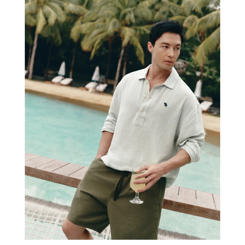 AF经典小麋鹿图案男装25春夏老钱风亚麻混纺长袖衬衫125-5180