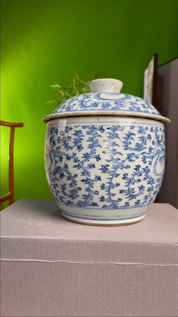 【闪购商品】摆件瓷青花缠枝莲纹大盖缸