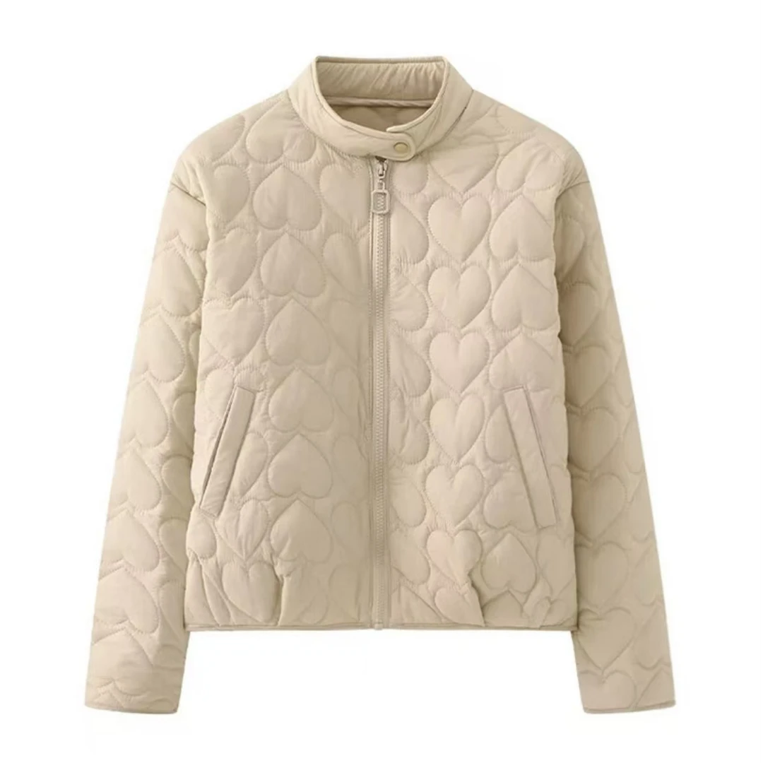 1033轻薄立领棉衣外套女秋冬新款小个子爱心时尚保暖休闲棉服拉链