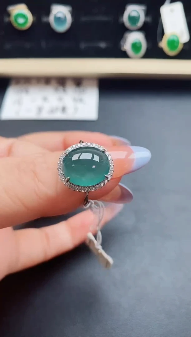 翡翠戒指银S925镶嵌32321