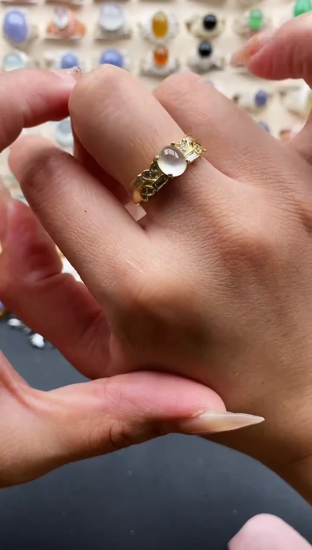 银S925镶嵌戒指翡翠缅甸天然A货翡翠2 3-5